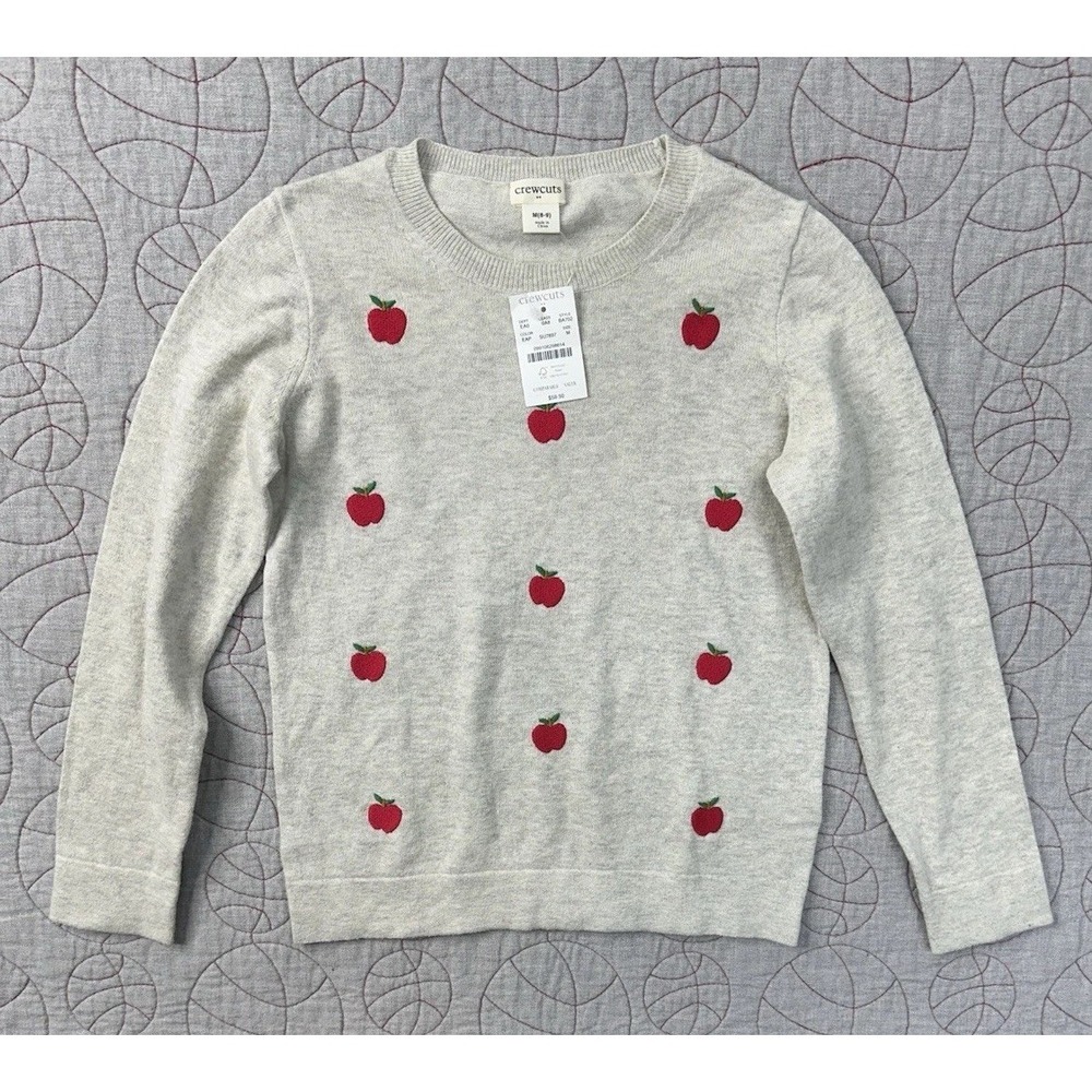 Crewcuts Sweater Gray Embroidered Red Apple / Girls' Medium